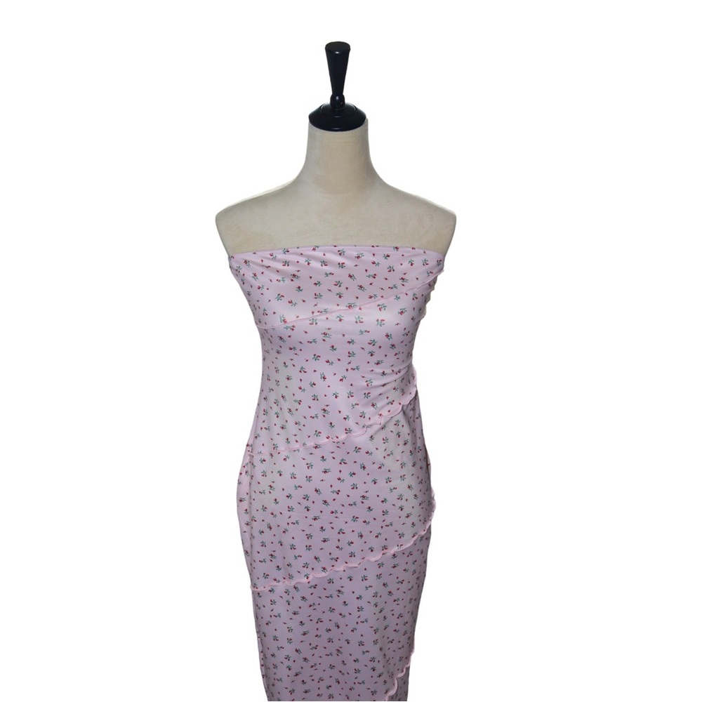 SHEIN MOD Summer Going Out Pink Floral Print Tube Bodycon Dress